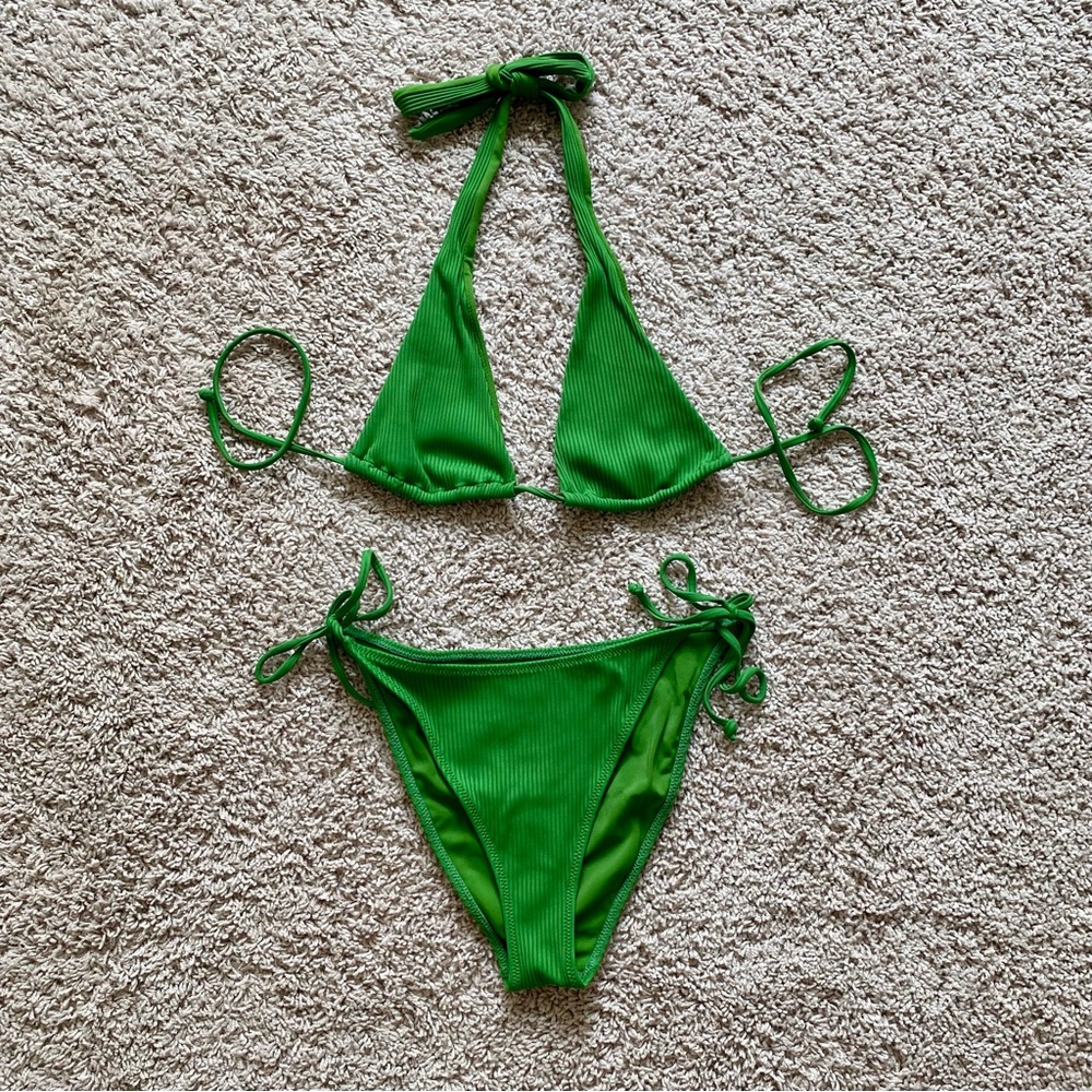 Pacsun Swim Eco Halter Ribbed Triangle Beach Summer Vacation Bikini Set